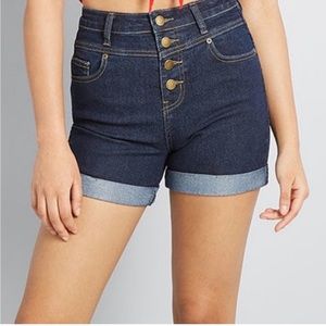 ModCloth high waisted button up cuffed stretchy denim shorts, size 10